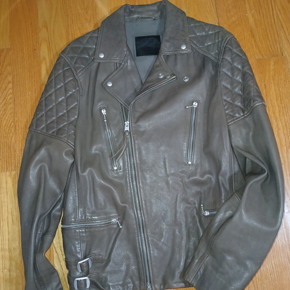 All Saints Brown Quilted Leather Jacket
